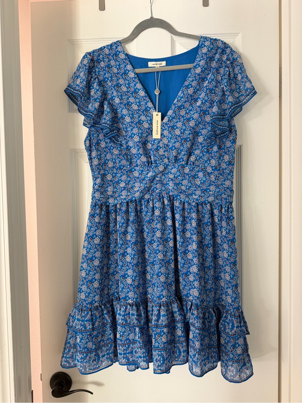Max Studio Blue Floral Flutter Sleeve Fit & Flare Dress – Size XL – NWT